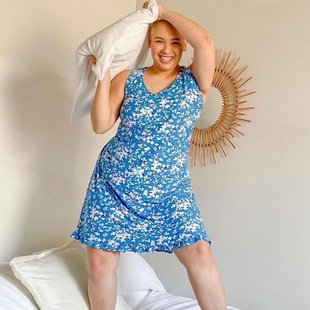 Draper James Ruffle Nightie Gown‎ Pajamas Blue Shadow Floral Women XXL/XXXL Soft